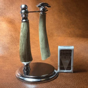 Custom Antler/Stag & Chrome Razor and Razor Stand Set (Made in USA)